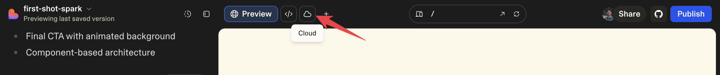 Lovable Cloud icon inside Lovable